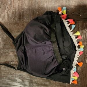 Black Bikini Top with Colorful Tassels